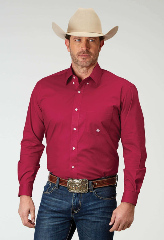 Roper Mens Long Sleeve Button Solid Poplin Stretch Red Western Shirt - Roper - Flyclothing LLC