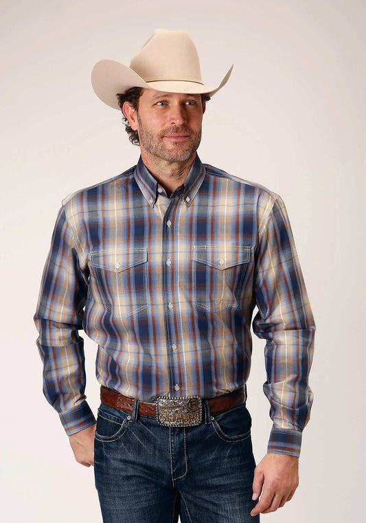 Roper Mens Long Sleeve Button Ranch Plaid Western Shirt - Roper - Flyclothing LLC