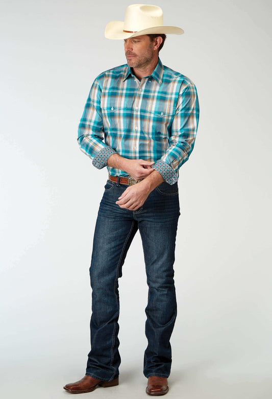 Roper Mens Long Sleeve Button Waters Edge Plaid Western Shirt - Roper - Flyclothing LLC