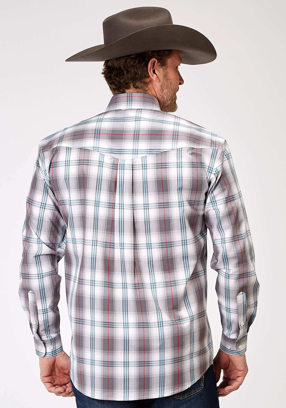 Roper Mens Long Sleeve Button Gray Cloud Plaid Western Shirt - Roper - Flyclothing LLC