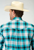 Roper Mens Long Sleeve Button Stretch Poplin Turquoise Plaid Western Shirt - Roper - Flyclothing LLC