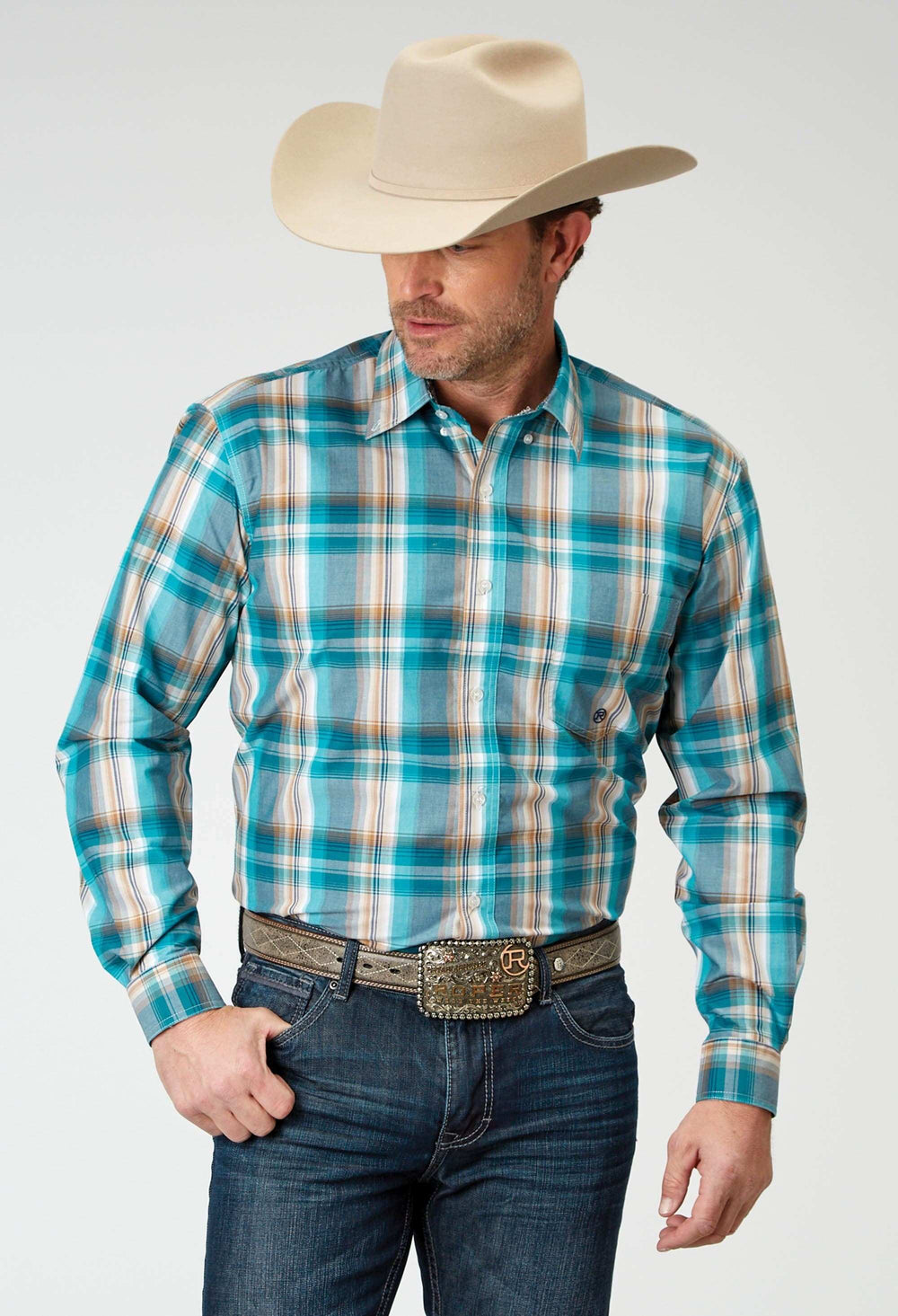 Roper Mens Long Sleeve Button Waters Edge Plaid Western Shirt - Roper - Flyclothing LLC