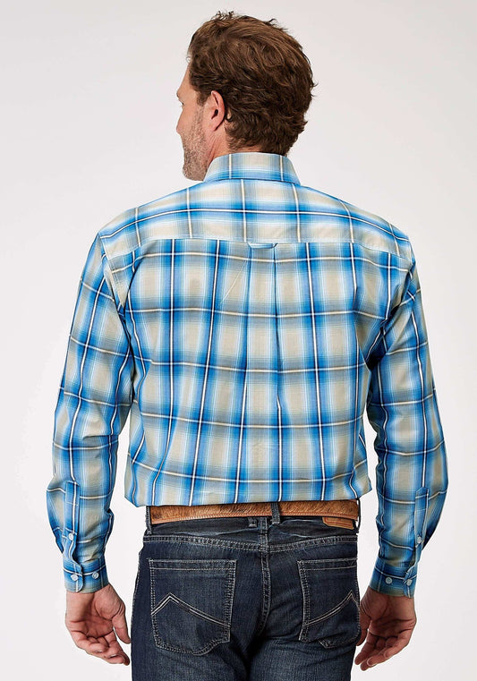 Roper Mens Long Sleeve Button Chicory Ombre Plaid Western Shirt - Roper - Flyclothing LLC
