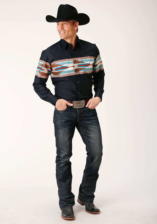 Roper Mens Long Sleeve Snap Blanket Aztec Border Print Western Shirt - Roper - Flyclothing LLC