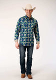 Roper Mens Long Sleeve Snap Navy Aztec Allover Print Western Shirt - Roper - Flyclothing LLC