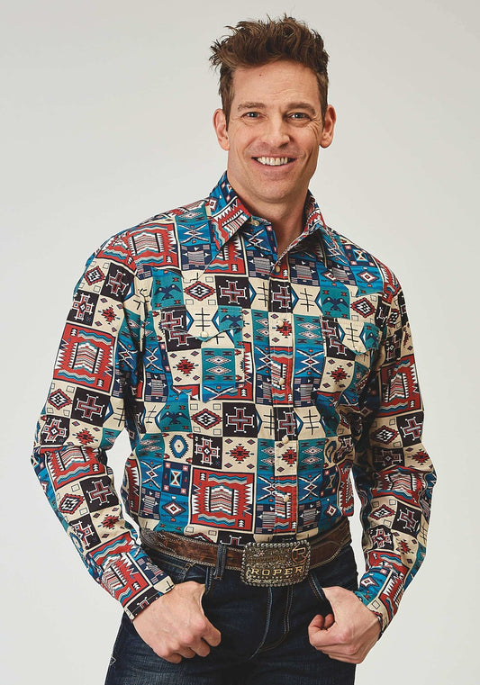 Roper Mens Long Sleeve Snap Vintage Patchwork Print Western Shirt - Roper - Flyclothing LLC