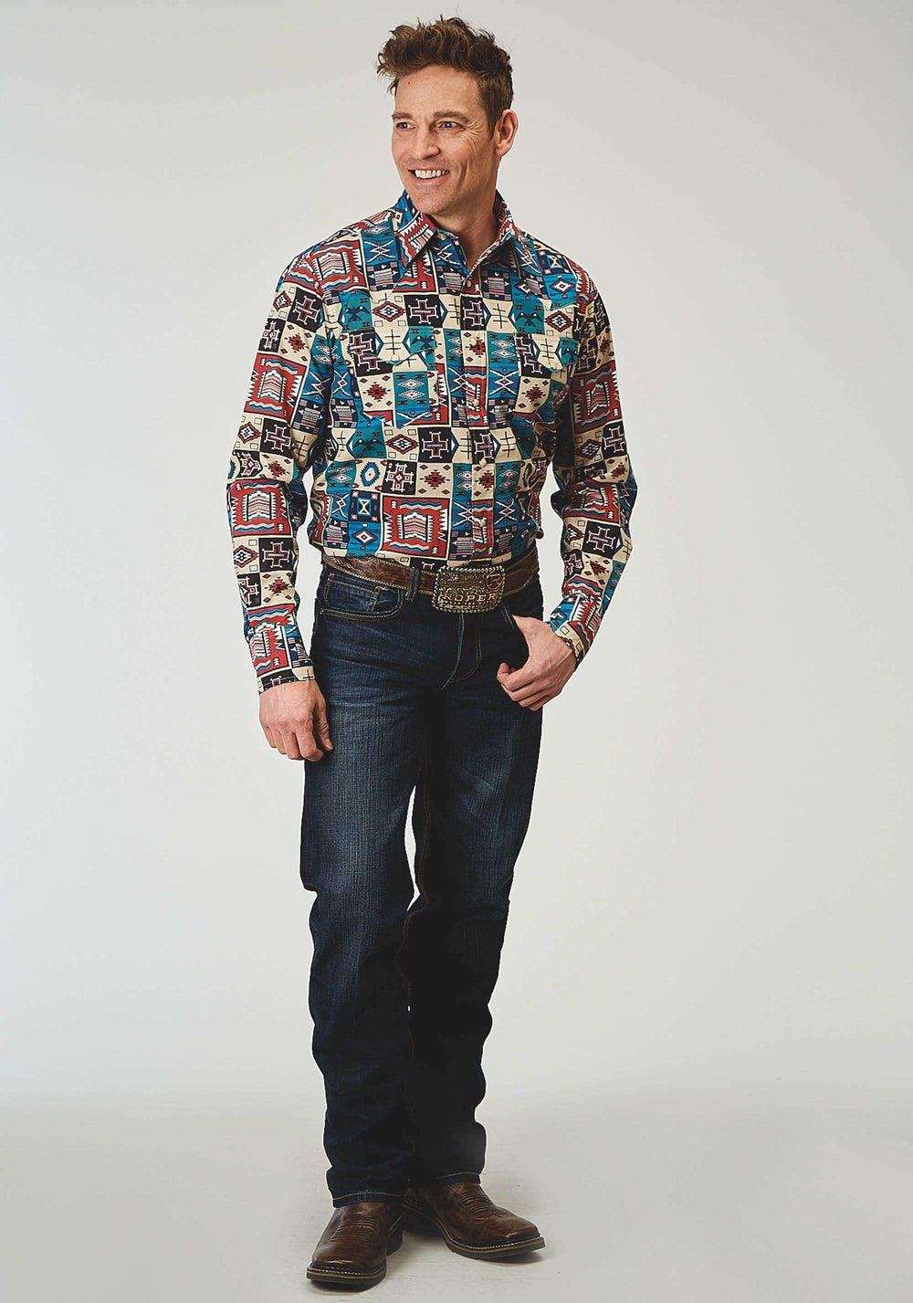 Roper Mens Long Sleeve Snap Vintage Patchwork Print Western Shirt - Roper - Flyclothing LLC