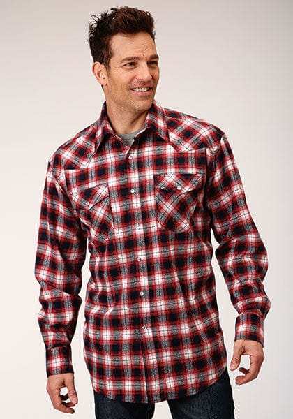 Roper Mens Long Sleeve Snap Unlined Flannel Plaid Shirt Western Shirt Tall Fit - Roper - Flyclothing LLC