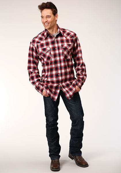 Roper Mens Long Sleeve Snap Unlined Flannel Plaid Shirt Western Shirt Tall Fit - Roper - Flyclothing LLC