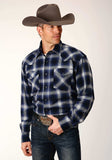 Roper Mens Long Sleeve Snap Unlined Navy Blue And Grey Flannel Plaid Shirt Western Shirt Tall Fit - Roper - Flyclothing LLC