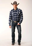 Roper Mens Long Sleeve Snap Unlined Navy Blue And Grey Flannel Plaid Shirt Western Shirt Tall Fit - Roper - Flyclothing LLC
