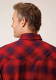 Roper Mens Long Sleeve Snap Unlined Red Wine Navy Flannel Plaid Shirt Western Shirt Tall Fit - Roper - Flyclothing LLC