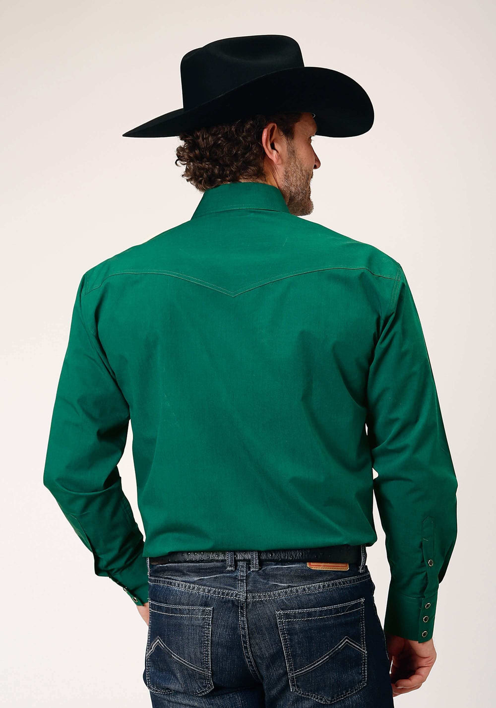 Roper Mens Long Sleeve Snap Black Fill Solid Green Western Shirt Tall Fit - Roper - Flyclothing LLC