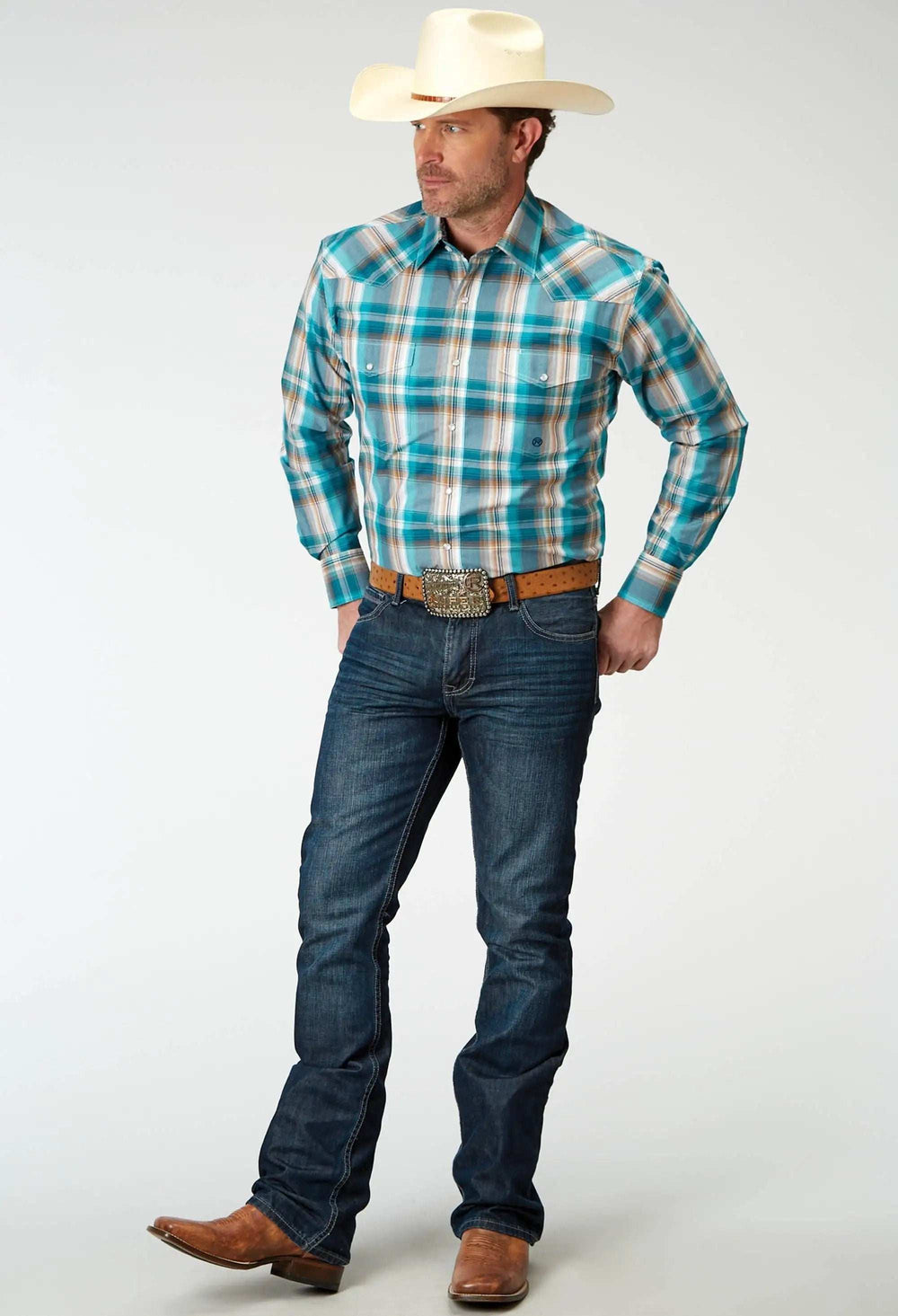 Roper Mens Long Sleeve Snap Waters Edge Plaid Western Shirt Tall Fit - Roper - Flyclothing LLC