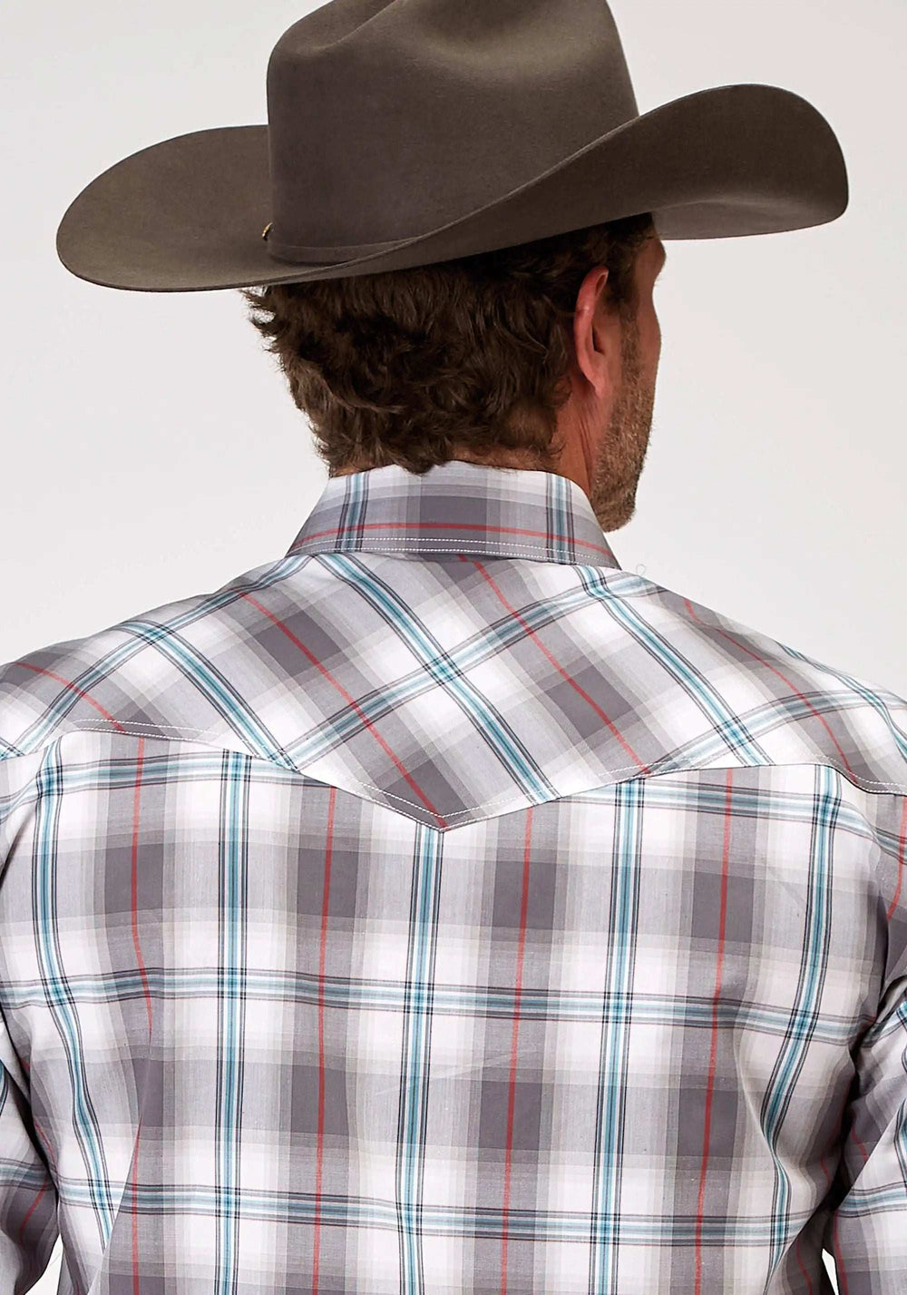 Roper Mens Long Sleeve Snap Gray Cloud Plaid Western Shirt Tall Fit - Roper - Flyclothing LLC