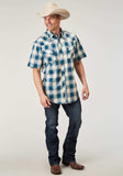 Roper Mens Short Sleeve Snap Arrow Dobby Plaid Western Shirt - Roper - Flyclothing LLC