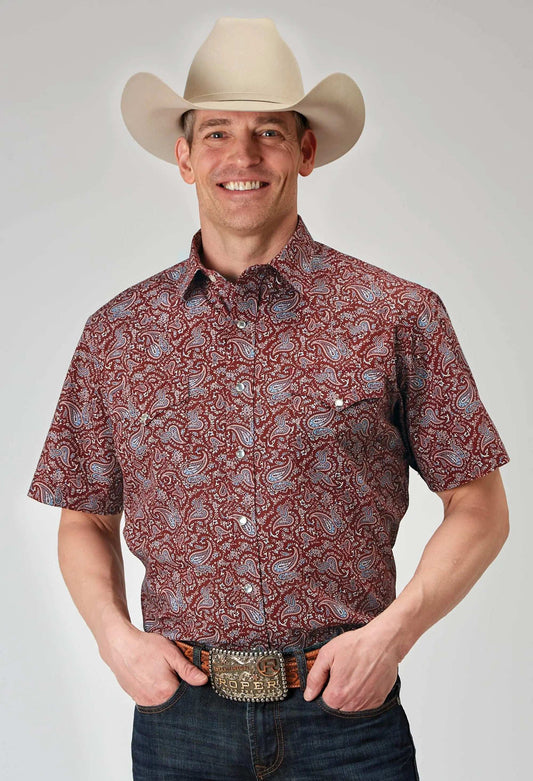 Roper Mens Short Sleeve Snap Vintage Paisley Print Western Shirt - Roper - Flyclothing LLC
