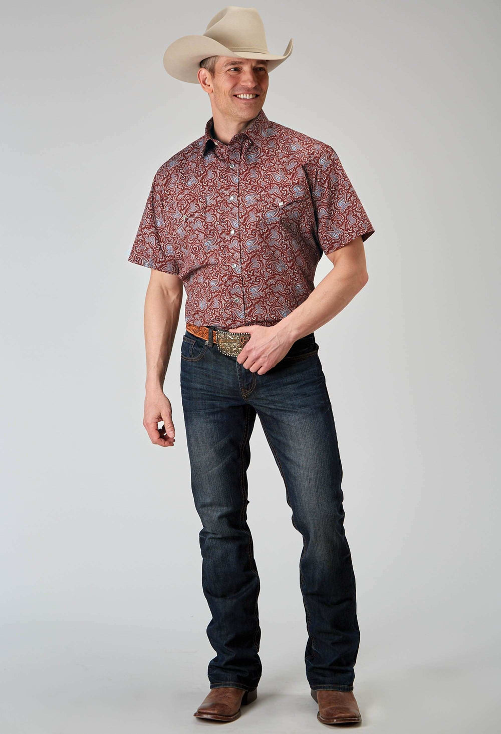 Roper Mens Short Sleeve Snap Vintage Paisley Print Western Shirt - Roper - Flyclothing LLC