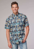 Roper Mens Short Sleeve Snap Distressed Tropical Print Western Shirt - Roper - Flyclothing LLC