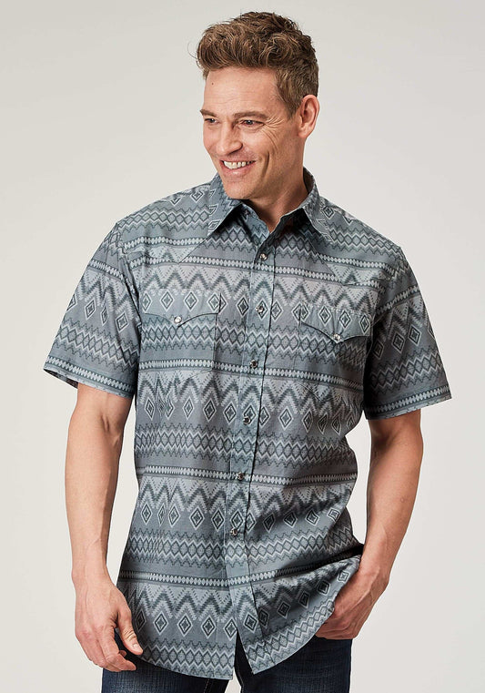 Roper Mens Short Sleeve Snap River Aztec Print Western Shirt - Roper - Flyclothing LLC