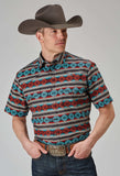 Roper Mens Short Sleeve Snap Aztec Stripe Print Western Shirt - Roper - Flyclothing LLC