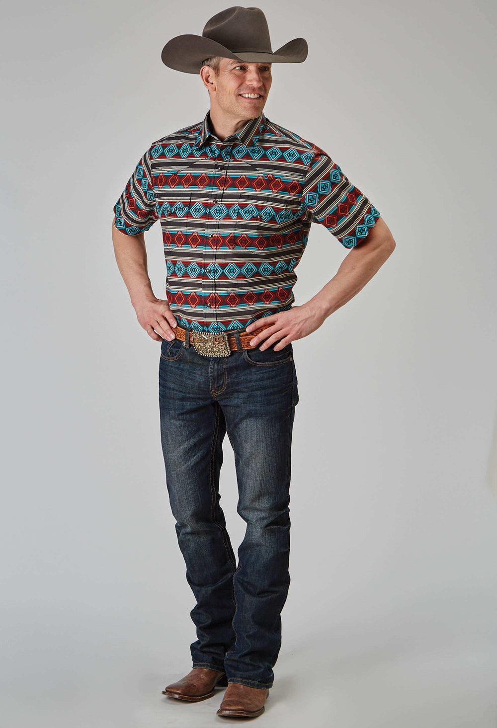 Roper Mens Short Sleeve Snap Aztec Stripe Print Western Shirt - Roper - Flyclothing LLC