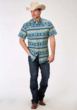 Roper Mens Short Sleeve Snap Aztec Blanket Print Western Shirt - Roper - Flyclothing LLC