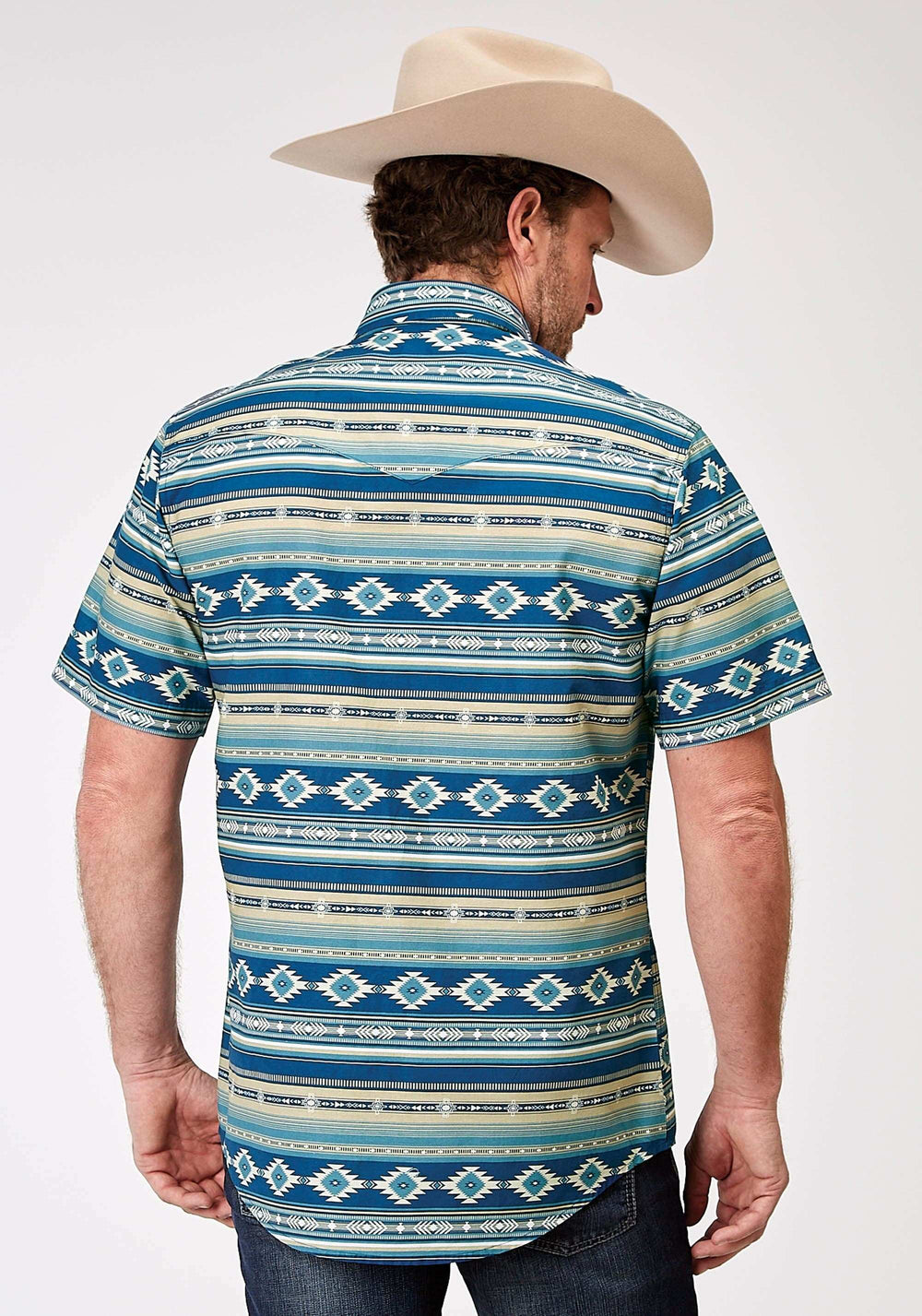 Roper Mens Short Sleeve Snap Aztec Blanket Print Western Shirt - Roper - Flyclothing LLC