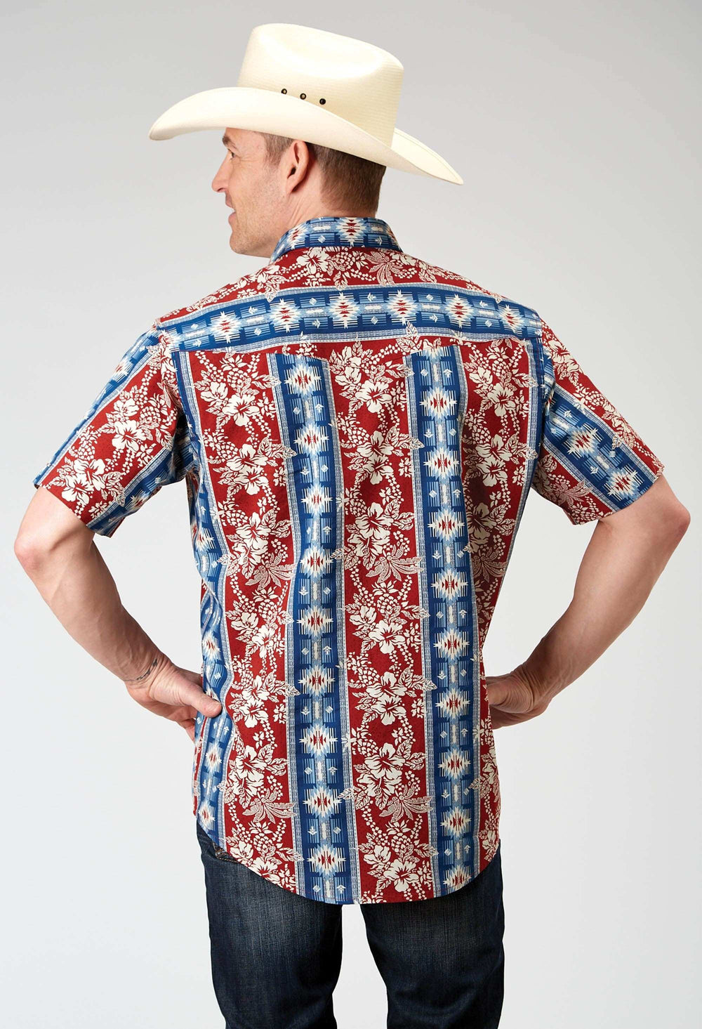 Roper Mens Short Sleeve Button Vertical Tropical Aztec Western Shirt - Roper - Flyclothing LLC