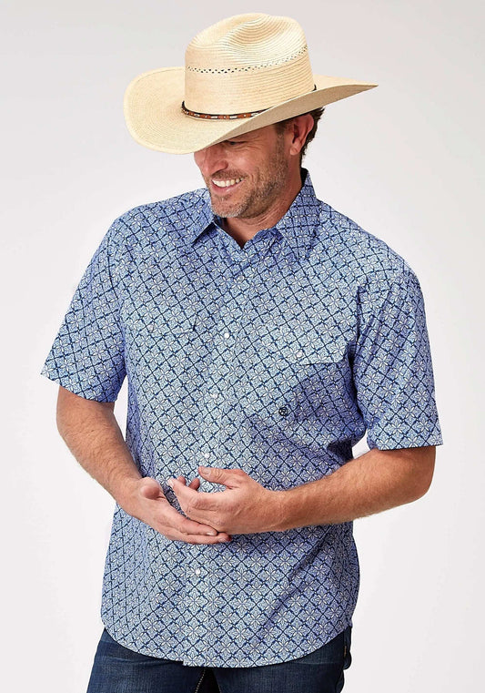 Roper Mens Short Sleeve Snap Blue Skies Tie Print Western Shirt - Roper - Flyclothing LLC