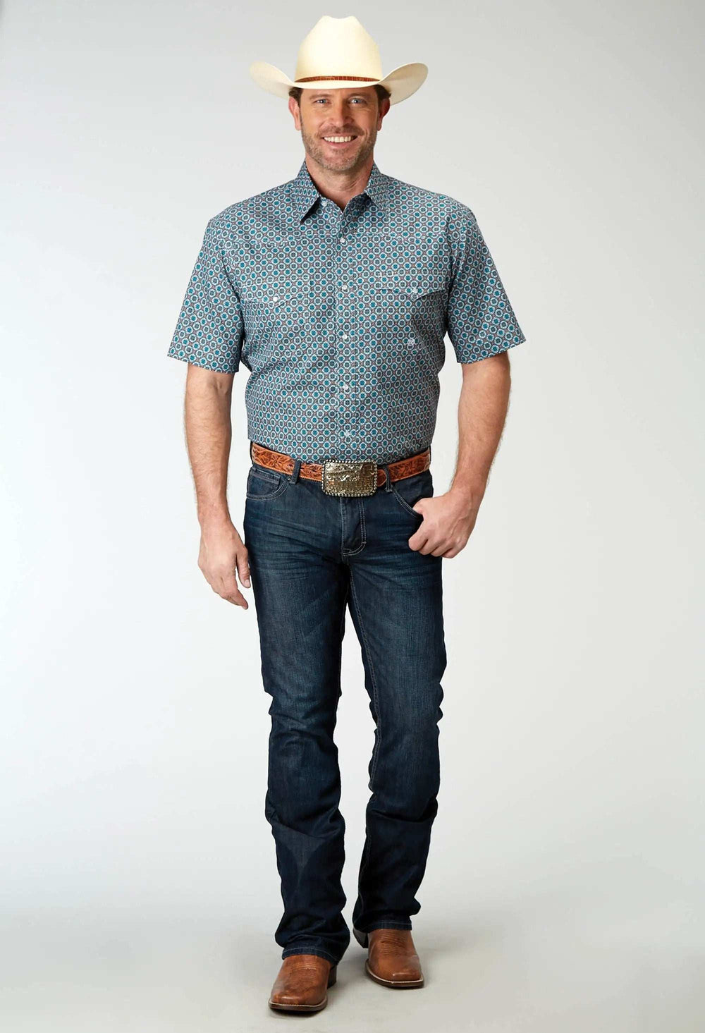 Roper Mens Short Sleeve Snap Frontier Foulard Western Shirt - Roper - Flyclothing LLC