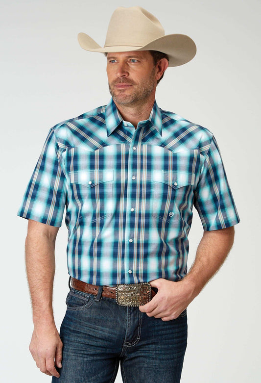 Roper Mens Short Sleeve Snap Cool Breeze Plaid Western Shirt - Roper - Flyclothing LLC