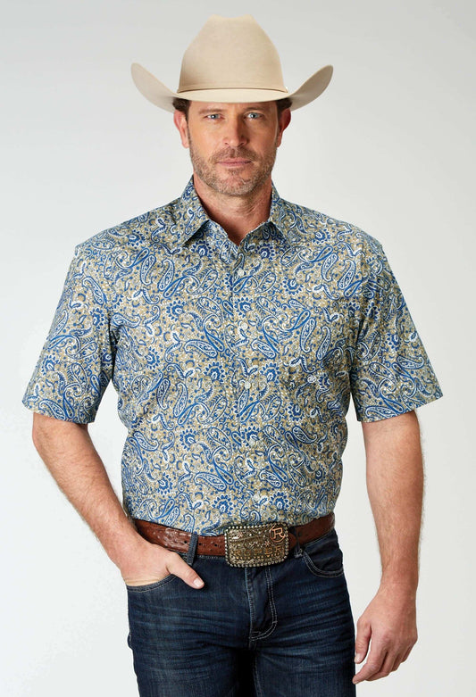 Roper Mens Short Sleeve Button Delft Paisley Western Shirt - Roper - Flyclothing LLC
