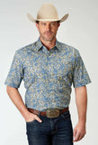 Roper Mens Short Sleeve Button Delft Paisley Western Shirt - Roper - Flyclothing LLC