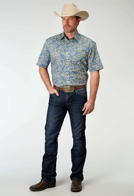 Roper Mens Short Sleeve Button Delft Paisley Western Shirt - Roper - Flyclothing LLC