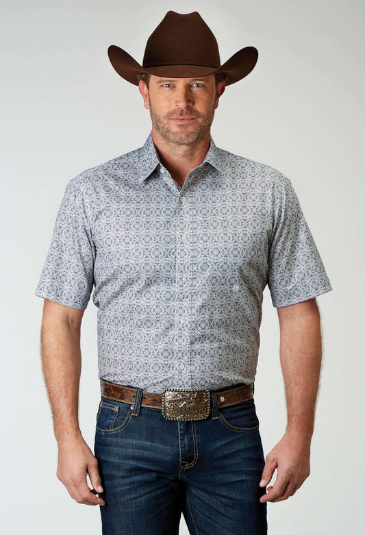 Roper Mens Short Sleeve Button Silver Medallion Western Shirt - Roper - Flyclothing LLC