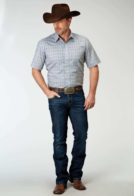 Roper Mens Short Sleeve Button Silver Medallion Western Shirt - Roper - Flyclothing LLC