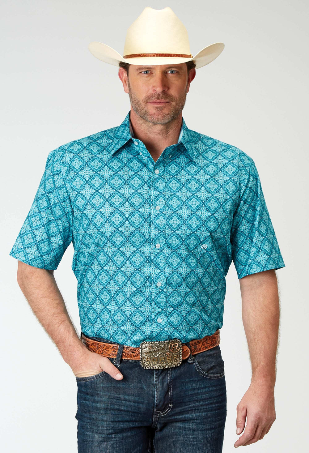Roper Mens Short Sleeve Button Lake Medallion Western Shirt - Roper - Flyclothing LLC