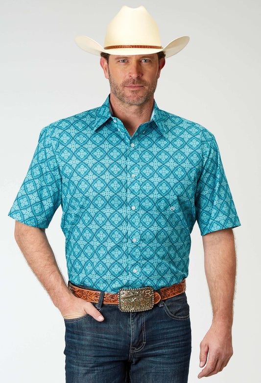 Roper Mens Short Sleeve Button Lake Medallion Western Shirt - Roper - Flyclothing LLC