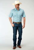 Roper Mens Short Sleeve Button Stretch Poplin Teal Paisley Western Shirt - Roper - Flyclothing LLC