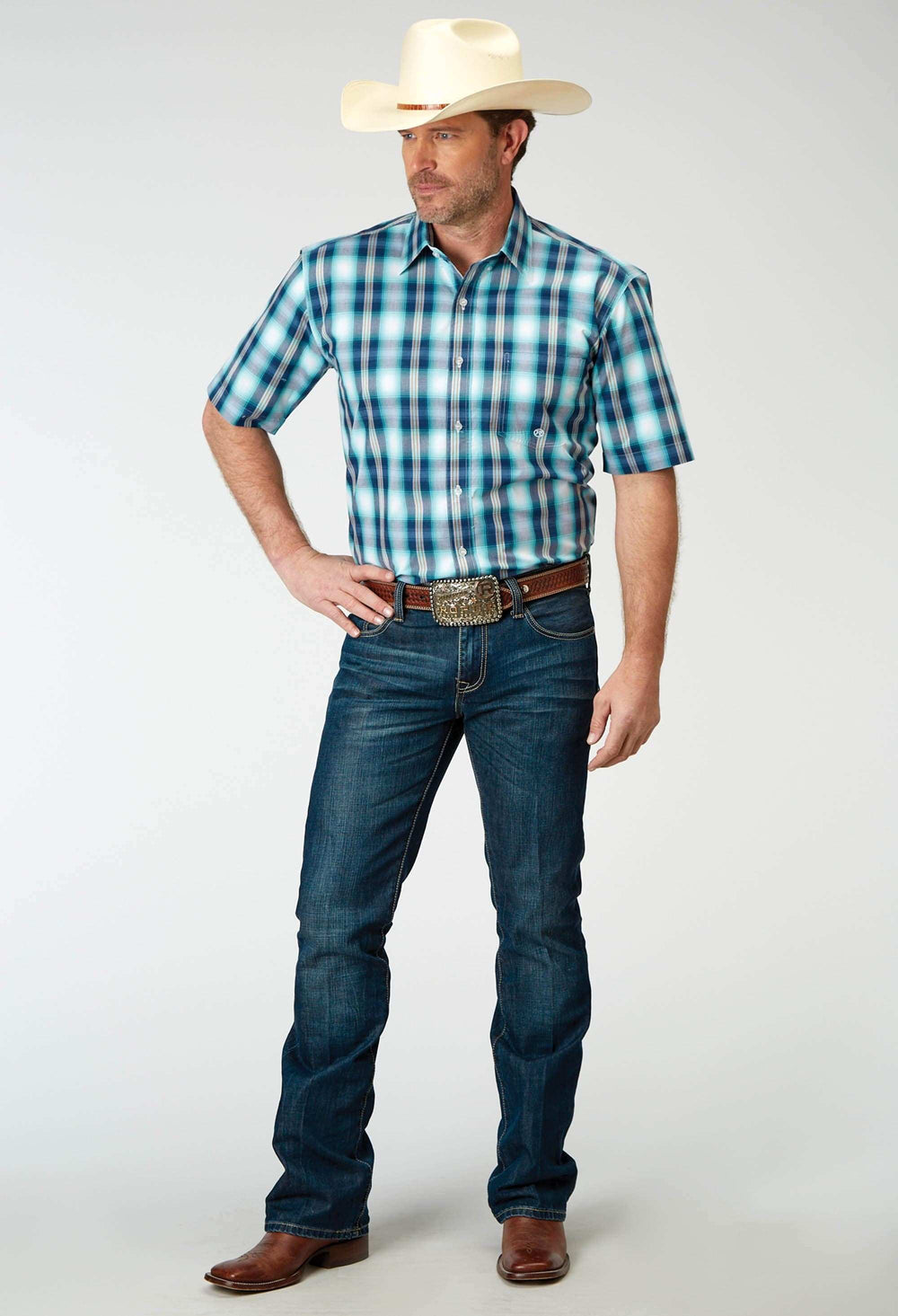 Roper Mens Short Sleeve Button Cool Breeze Plaid Western Shirt - Roper - Flyclothing LLC