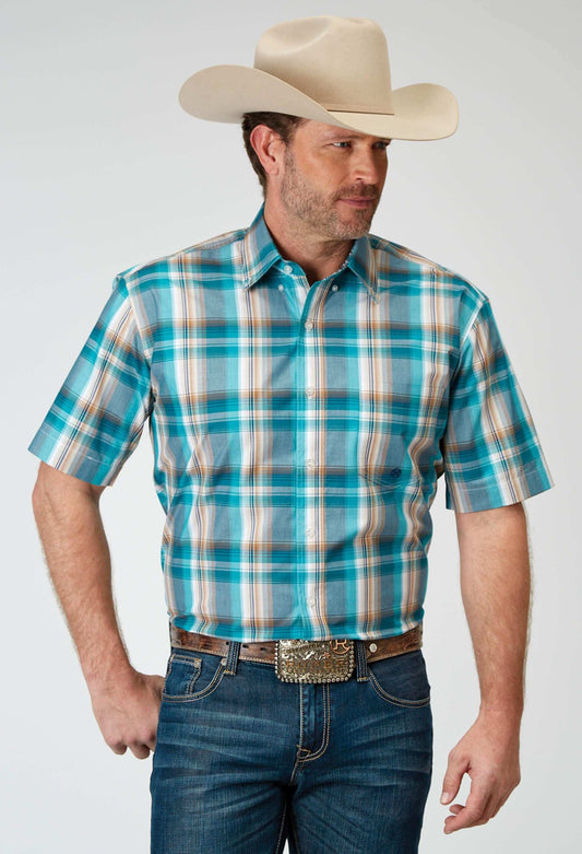 Roper Mens Short Sleeve Button Waters Edge Plaid Western Shirt - Roper - Flyclothing LLC