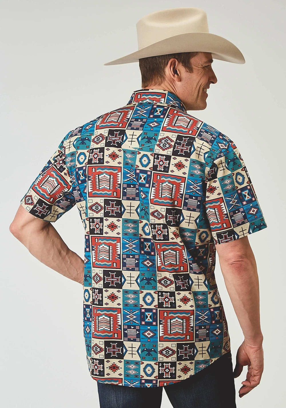 Roper Mens Short Sleeve Snap Vintage Patchwork Print Western Shirt - Roper - Flyclothing LLC
