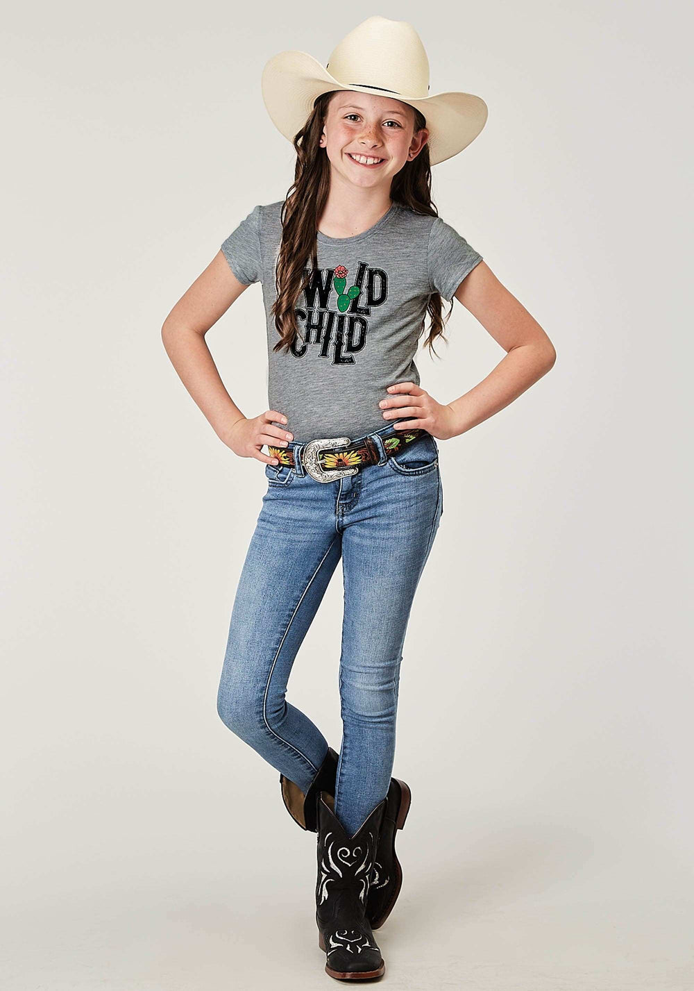 Roper Girls Short Sleeve Poly Rayon Grey Western T Shirt With Screen Print Decoration - Roper - Flyclothing LLC