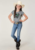 Roper Girls Short Sleeve Poly Rayon Grey Western T Shirt With Screen Print Decoration - Roper - Flyclothing LLC