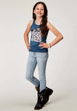 Roper Girls Sleeveless Navy Blue Poly Rayon Western T Shirt With Screen Print Decoration - Roper - Flyclothing LLC