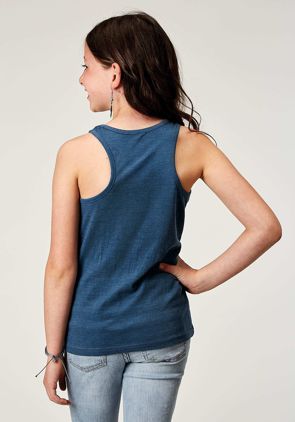 Roper Girls Sleeveless Navy Blue Poly Rayon Western T Shirt With Screen Print Decoration - Roper - Flyclothing LLC