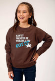 Roper Girls Long Sleeve Dark Brown Cotton Fleece Western T Shirt With Scoop Neck Screen Print Decoration - Roper - Flyclothing LLC