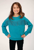 Roper Girls Long Sleeve Cotton Fleece Western T Shirt With Crew Neck Matching Poly Fringe - Roper - Flyclothing LLC
