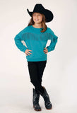 Roper Girls Long Sleeve Cotton Fleece Western T Shirt With Crew Neck Matching Poly Fringe - Roper - Flyclothing LLC